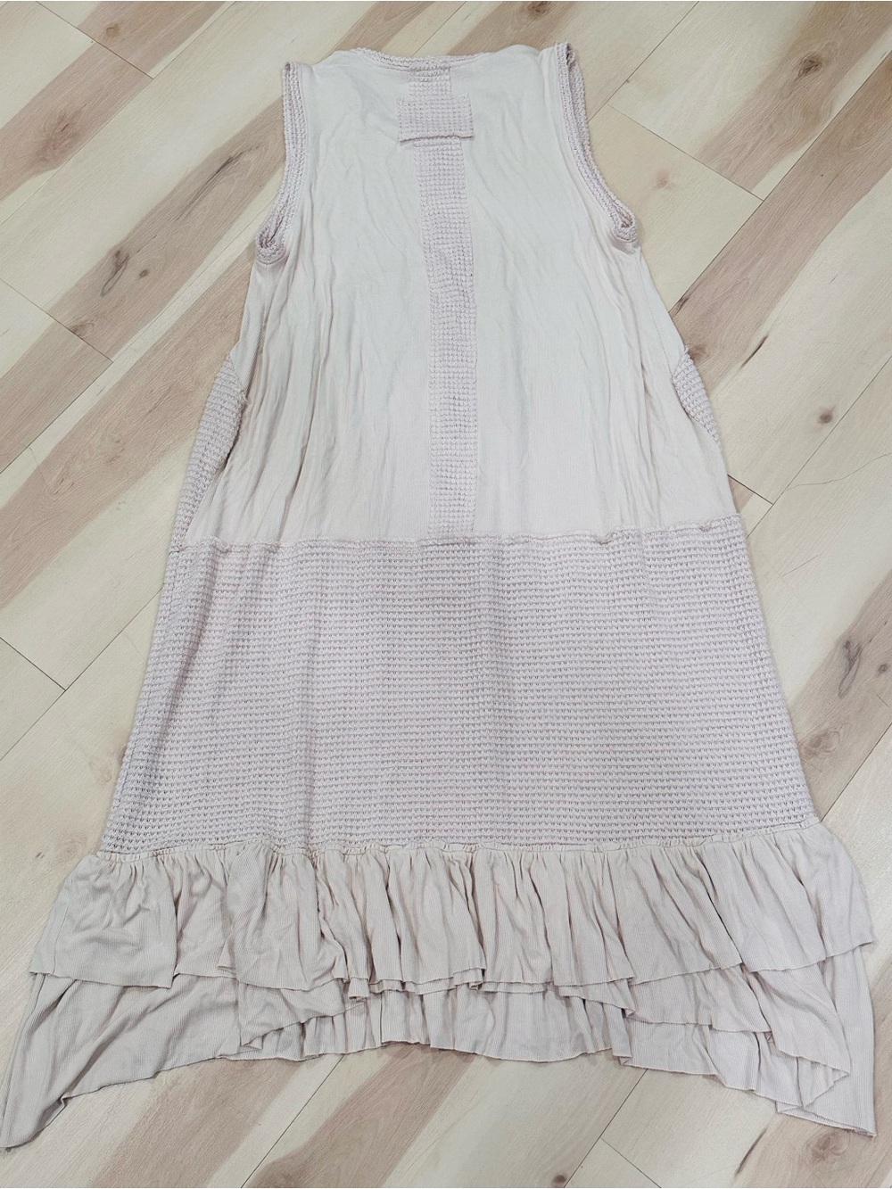 POL Clothing Mixed Media Waffle Knit Tiered Ruffle Hem Maxi Dress Sz M Boho